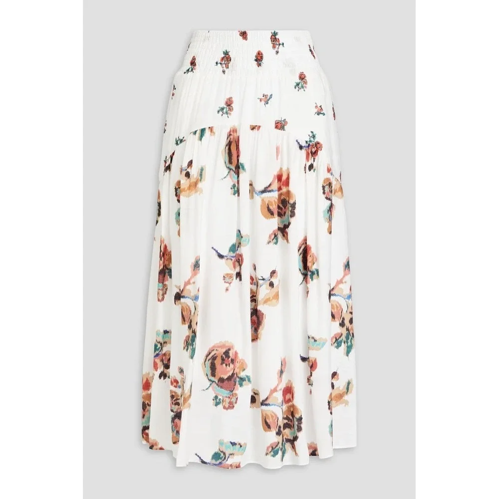 Vince White Floral Gauze Shirred Midi Skirt XS Romantic Minimalist Cottage Chic - Picture 13 of 13